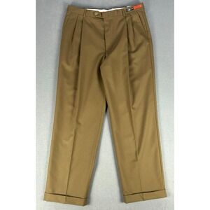 Hart Schaffner Marx Pants Slacks 36x31 Brown Travelor Pleated Cuffed Wool New